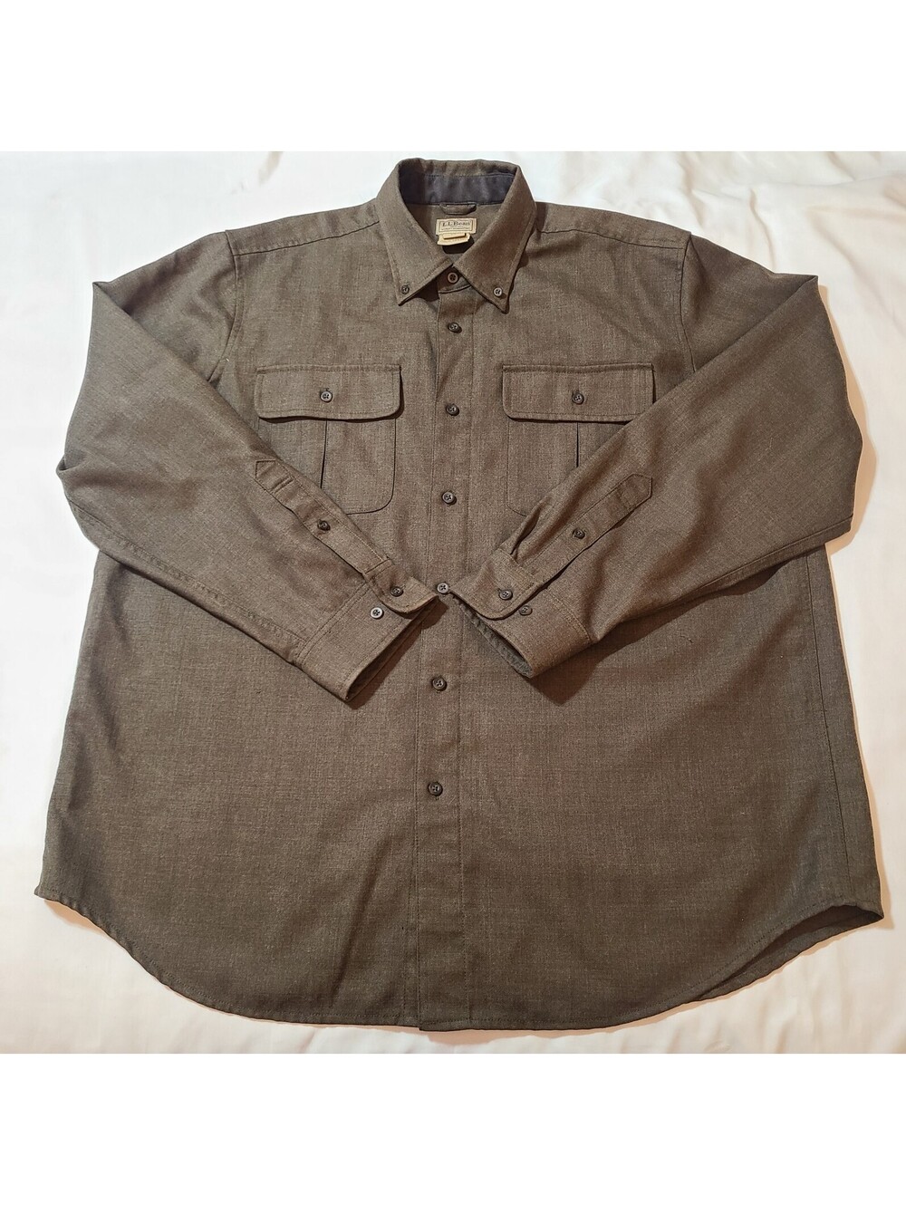 LL Bean 100% Wool Field Shirt Mens Size XL Military Green Utility  Hunting Maine